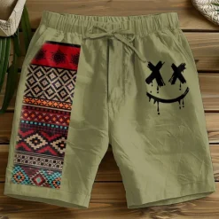 Discount OUKU Men's Plaid Geometric Pattern Shorts Summer Shorts Casual Shorts Mid Waist Vintage Designer Ethnic Style Casual Daily Holiday Pocket Drawstring Elastic Waist Designer Clothing Apparel