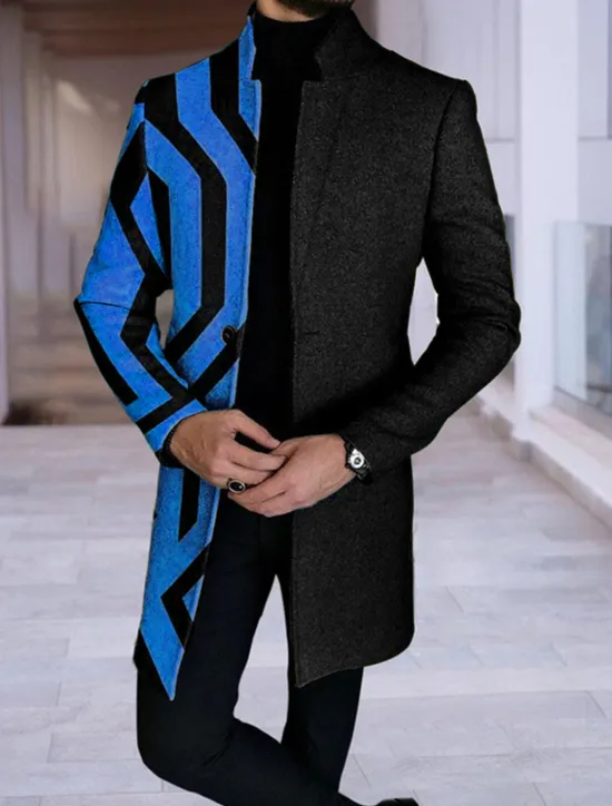 Best OUKU Men's Plaid Geometry Winter Coat Overcoat Coat Warm Breathable Comfortable Fashion Streetwear Business Work Wear to work Going out Pocket Print Fall & Winter Turndown Long Sleeve Blue Purple khaki