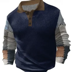 Discount OUKU Men's Plaid Golf Shirt Long Sleeve Polo Shirts Collared Shirts Vintage Casual Vacation Wear Formal Wear Festival Wear Buttons 3D Print Spring Fall Winter Blue
