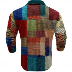 Discount OUKU Men's Plaid Golf Shirt Long Sleeve Polo Shirts Collared Shirts Vintage Casual Vacation Wear Formal Wear Festival Wear Buttons 3D Print Spring Fall Winter Blue