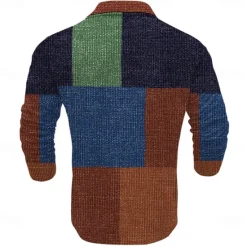 New OUKU Men's Plaid Golf Shirt Long Sleeve Polo Shirts Collared Shirts Vintage Vacation Wear Formal Wear Festival Wear Buttons 3D Print Spring Fall Winter Brown