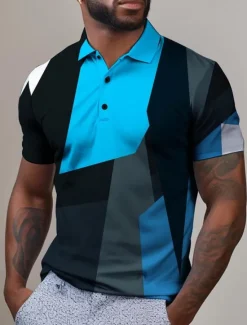 Hot OUKU Men's Plaid Golf Shirt Short Sleeve Polo Shirts Collared Shirts Vintage Casual Vacation Wear Formal Wear Festival Wear Buttons 3D Print Summer Red Blue Purple
