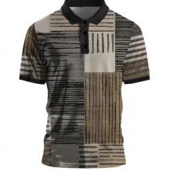 OUKU Men's Plaid Golf Shirt Short Sleeve Polo Shirts Collared Shirts Vintage Casual Vacation Wear Formal Wear Festival Wear Buttons 3D Print Summer Gray