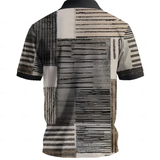OUKU Men's Plaid Golf Shirt Short Sleeve Polo Shirts Collared Shirts Vintage Casual Vacation Wear Formal Wear Festival Wear Buttons 3D Print Summer Gray