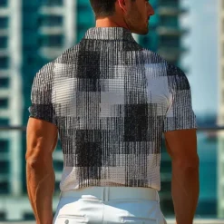 Online OUKU Men's Plaid Golf Shirt Short Sleeve Polo Shirts Collared Shirts Vintage Casual Vacation Wear Formal Wear Festival Wear Buttons 3D Print Summer Spring Black