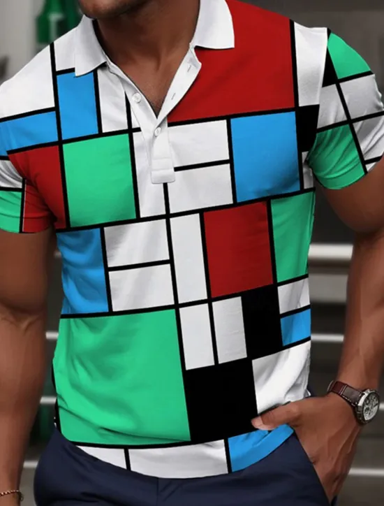 Clearance OUKU Men's Plaid Golf Shirt Short Sleeve Polo Shirts Collared Shirts Vintage Casual Vacation Wear Formal Wear Festival Wear Buttons 3D Print Summer Pink Red Blue