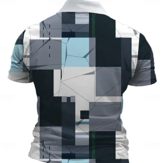Online OUKU Men's Plaid Golf Shirt Short Sleeve Polo Shirts Collared Shirts Vintage Casual Vacation Wear Formal Wear Festival Wear Buttons 3D Print Summer Blue