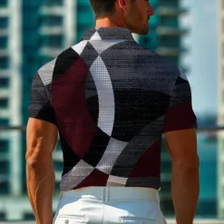 Sale OUKU Men's Plaid Golf Shirt Short Sleeve Polo Shirts Collared Shirts Casual Vacation Wear Formal Wear Festival Wear Buttons 3D Print Summer Spring Gray