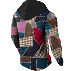 Outlet OUKU Men's Plaid Hoodies Fashion Cool Long Sleeve Hooded Yellow Red Drawstring Fall Winter Designer