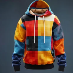 Clearance OUKU Men's Plaid Hoodies Sweatshirt Fashion Cool Long Sleeve Crew Neck Party Holiday Streetwear Drawstring Fall Winter Designer Orange