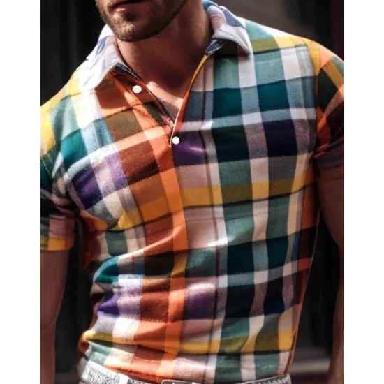 Online OUKU Men's Plaid Polo Shirts Golf Shirt Short Sleeve Polo Shirts Collared Shirts Casual Vacation Wear Formal Wear Festival Wear Buttons 3D Print Yellow Red Green