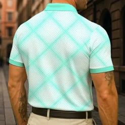 Discount OUKU Men's Plaid Polo Short Sleeve Turndown Business Casual Daily Sports & Outdoor Athleisure Casual Daily Pocket Buttons Summer White Navy Blue Green