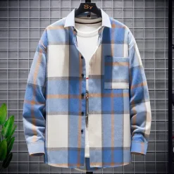 Outlet OUKU Men's Plaid Shirt Flannel Shirt Plaid Shirt Overshirt Long Sleeve Shirt Collar Outdoor Street Light Yellow Red Blue Green Print Button-Down Clothing Apparel Fashion Designer Casual Comfortable