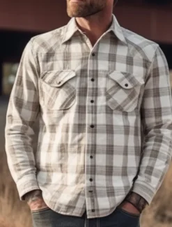 OUKU Men's Plaid Shirt Western Shirt Cowboy Shirt Long Sleeve Business Western Style Outdoor Street Casual Daily Fall & Winter Turndown Buttons Print Red Gray