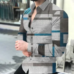 Best OUKU Men's Plaid Striped Geometric Pattern Shirt Button Up Shirt Long Sleeve Fashion Designer Casual Outdoor Casual Daily Fall & Winter Turndown Print Button-Down Black Royal Blue Blue Dark Gray Beige