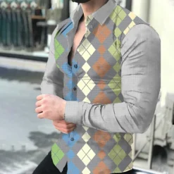 Best OUKU Men's Plaid Striped Geometric Pattern Shirt Button Up Shirt Long Sleeve Fashion Designer Casual Outdoor Casual Daily Fall & Winter Turndown Print Button-Down Black Royal Blue Blue Dark Gray Beige