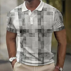 New OUKU Men's Plaid Waffle Polo Shirts Golf Shirt Short Sleeve Polo Shirts Collared Shirts Vintage Casual Vacation Wear Formal Wear Festival Wear Buttons 3D Print Blue Green Khaki
