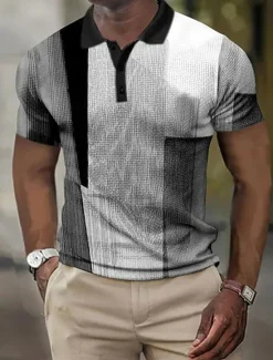 Clearance OUKU Men's Plaid Waffle Polo Shirts Golf Shirt Short Sleeve Polo Shirts Collared Shirts Vintage Casual Vacation Wear Formal Wear Festival Wear Buttons 3D Print Yellow Wine Blue