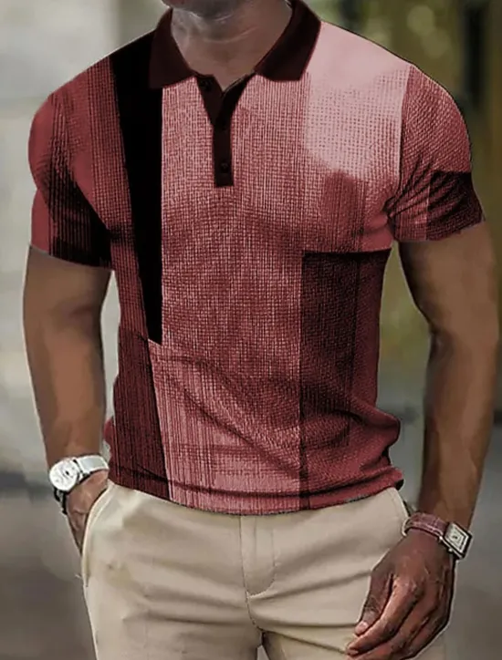 Clearance OUKU Men's Plaid Waffle Polo Shirts Golf Shirt Short Sleeve Polo Shirts Collared Shirts Vintage Casual Vacation Wear Formal Wear Festival Wear Buttons 3D Print Yellow Wine Blue