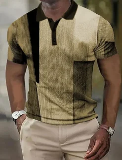 Clearance OUKU Men's Plaid Waffle Polo Shirts Golf Shirt Short Sleeve Polo Shirts Collared Shirts Vintage Casual Vacation Wear Formal Wear Festival Wear Buttons 3D Print Yellow Wine Blue