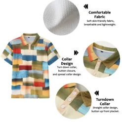 Discount OUKU Men's Plaid Waffle Polo Shirts Golf Shirt Short Sleeve Polo Shirts Collared Shirts Vintage Casual Vacation Wear Formal Wear Festival Wear Buttons 3D Print Yellow Pink Blue