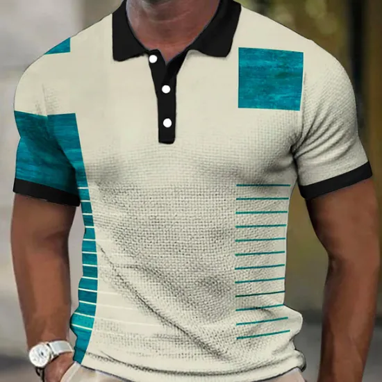 Clearance OUKU Men's Plaid Waffle Polo Shirts Golf Shirt Short Sleeve Polo Shirts Collared Shirts Vintage Casual Vacation Wear Formal Wear Festival Wear Buttons 3D Print White Yellow Red