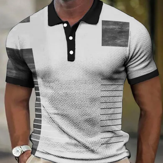 Clearance OUKU Men's Plaid Waffle Polo Shirts Golf Shirt Short Sleeve Polo Shirts Collared Shirts Vintage Casual Vacation Wear Formal Wear Festival Wear Buttons 3D Print White Yellow Red