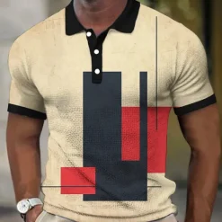 Clearance OUKU Men's Plaid Waffle Polo Shirts Golf Shirt Short Sleeve Polo Shirts Collared Shirts Vintage Casual Vacation Wear Formal Wear Festival Wear Buttons 3D Print White Yellow Red
