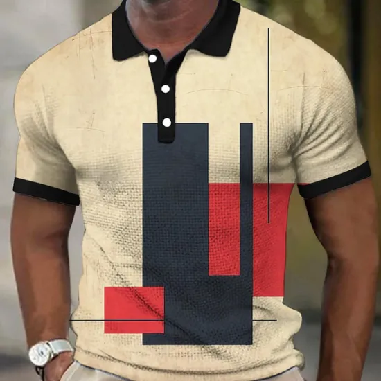 Clearance OUKU Men's Plaid Waffle Polo Shirts Golf Shirt Short Sleeve Polo Shirts Collared Shirts Vintage Casual Vacation Wear Formal Wear Festival Wear Buttons 3D Print White Yellow Red