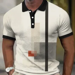 Clearance OUKU Men's Plaid Waffle Polo Shirts Golf Shirt Short Sleeve Polo Shirts Collared Shirts Vintage Casual Vacation Wear Formal Wear Festival Wear Buttons 3D Print White Yellow Red