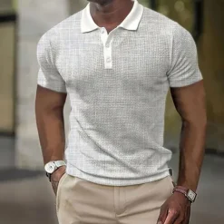 New OUKU Men's Plaid Waffle Polo Shirts Golf Shirt Short Sleeve Polo Shirts Collared Shirts Business Casual WorkWear Formal Wear Festival Wear Buttons 3D Print White Yellow Blue