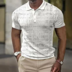 New OUKU Men's Plaid Waffle Polo Shirts Golf Shirt Short Sleeve Polo Shirts Collared Shirts Business Casual WorkWear Formal Wear Festival Wear Buttons 3D Print White Yellow Blue