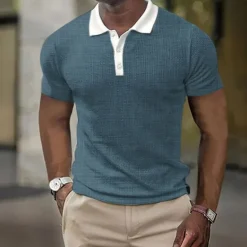 New OUKU Men's Plaid Waffle Polo Shirts Golf Shirt Short Sleeve Polo Shirts Collared Shirts Business Casual WorkWear Formal Wear Festival Wear Buttons 3D Print White Yellow Blue