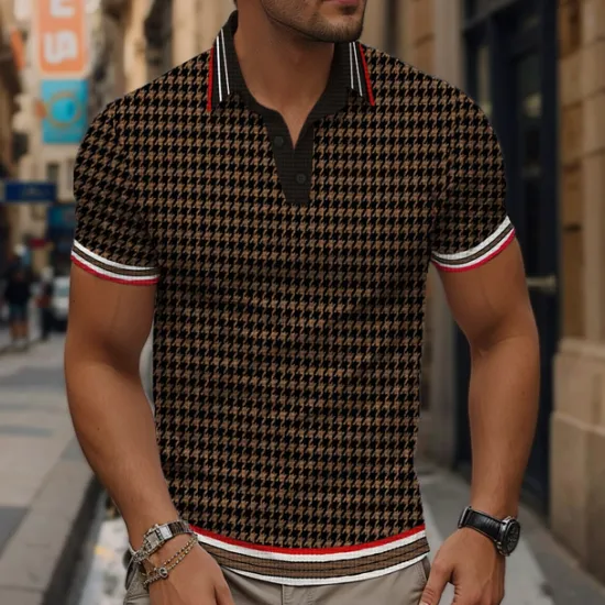 Sale OUKU Men's Plaid Waffle Polo Shirts Golf Shirt Short Sleeve Polo Shirts Collared Shirts Vintage Casual Vacation Wear Formal Wear Festival Wear Buttons 3D Print Summer Black Khaki