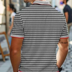 Sale OUKU Men's Plaid Waffle Polo Shirts Golf Shirt Short Sleeve Polo Shirts Collared Shirts Vintage Casual Vacation Wear Formal Wear Festival Wear Buttons 3D Print Summer Black Khaki