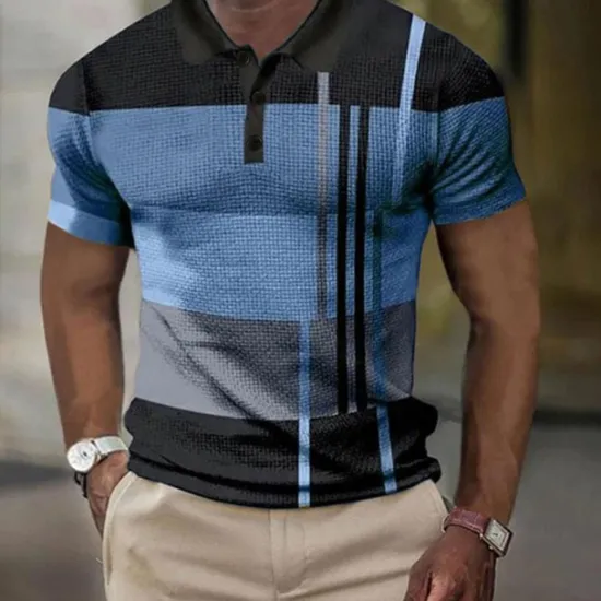 New OUKU Men's Plaid Waffle Polo Shirts Golf Shirt Short Sleeve Polo Shirts Collared Shirts Vintage Casual Vacation Wear Formal Wear Festival Wear Buttons 3D Print Light Yellow Light Pink Black-White