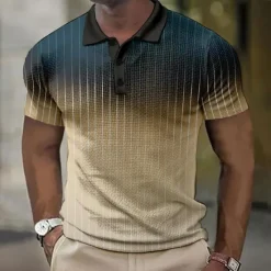 New OUKU Men's Plaid Waffle Polo Shirts Golf Shirt Short Sleeve Polo Shirts Collared Shirts Vintage Casual Vacation Wear Formal Wear Festival Wear Buttons 3D Print Light Yellow Light Pink Black-White