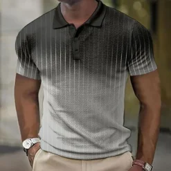 New OUKU Men's Plaid Waffle Polo Shirts Golf Shirt Short Sleeve Polo Shirts Collared Shirts Vintage Casual Vacation Wear Formal Wear Festival Wear Buttons 3D Print Light Yellow Light Pink Black-White