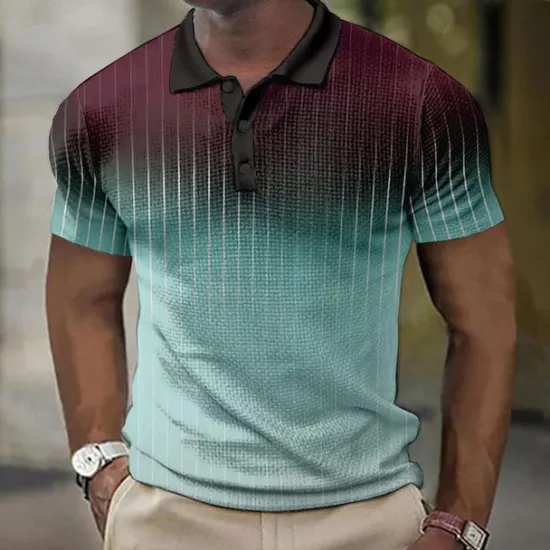 New OUKU Men's Plaid Waffle Polo Shirts Golf Shirt Short Sleeve Polo Shirts Collared Shirts Vintage Casual Vacation Wear Formal Wear Festival Wear Buttons 3D Print Light Yellow Light Pink Black-White