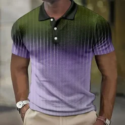 New OUKU Men's Plaid Waffle Polo Shirts Golf Shirt Short Sleeve Polo Shirts Collared Shirts Vintage Casual Vacation Wear Formal Wear Festival Wear Buttons 3D Print Light Yellow Light Pink Black-White