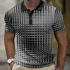New OUKU Men's Plaid Waffle Polo Shirts Golf Shirt Short Sleeve Polo Shirts Collared Shirts Vintage Casual Vacation Wear Formal Wear Festival Wear Buttons 3D Print Light Yellow Light Pink Black-White
