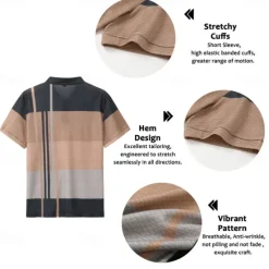 New OUKU Men's Plaid Waffle Polo Shirts Golf Shirt Short Sleeve Polo Shirts Collared Shirts Vintage Casual Vacation Wear Formal Wear Festival Wear Buttons 3D Print Light Yellow Light Pink Black-White