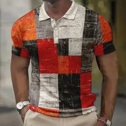 New OUKU Men's Plaid Waffle Polo Shirts Golf Shirt Short Sleeve Polo Shirts Collared Shirts Vintage Casual Vacation Wear Formal Wear Festival Wear Buttons 3D Print Light Yellow Light Pink Black-White