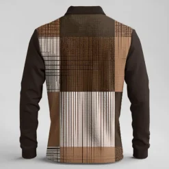 Discount OUKU Men's Plaid Waffle Polo Shirts Golf Shirt Long Sleeve Polo Shirts Collared Shirts Vintage Casual Vacation Wear Formal Wear Festival Wear Buttons 3D Print Spring Fall Winter Brown