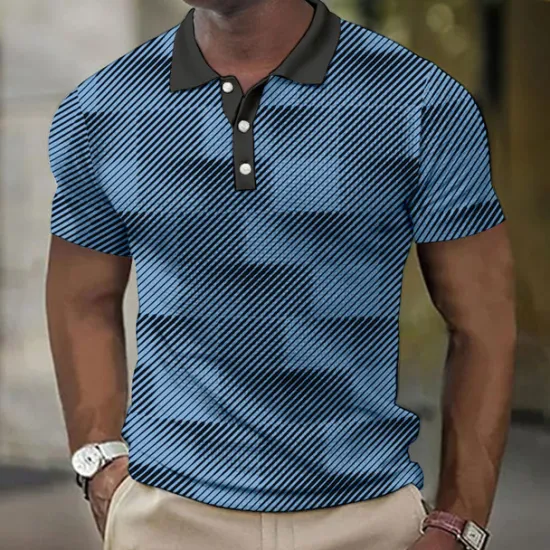 Discount OUKU Men's Plaid Waffle Polo Shirts Golf Shirt Short Sleeve Polo Shirts Collared Shirts Vintage Casual Vacation Wear Formal Wear Festival Wear Buttons 3D Print White Pink Blue