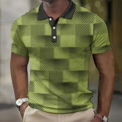 Discount OUKU Men's Plaid Waffle Polo Shirts Golf Shirt Short Sleeve Polo Shirts Collared Shirts Vintage Casual Vacation Wear Formal Wear Festival Wear Buttons 3D Print White Pink Blue