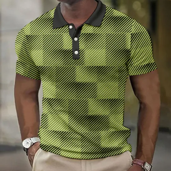 Discount OUKU Men's Plaid Waffle Polo Shirts Golf Shirt Short Sleeve Polo Shirts Collared Shirts Vintage Casual Vacation Wear Formal Wear Festival Wear Buttons 3D Print White Pink Blue