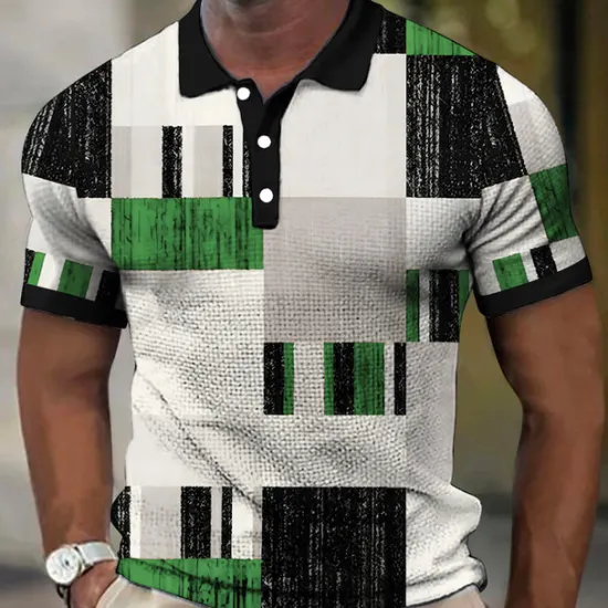 Best OUKU Men's Plaid Waffle Polo Shirts Golf Shirt Short Sleeve Polo Shirts Collared Shirts Vintage Casual Vacation Wear Formal Wear Festival Wear Buttons 3D Print Black Yellow Red