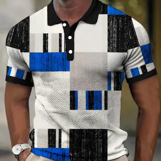 Best OUKU Men's Plaid Waffle Polo Shirts Golf Shirt Short Sleeve Polo Shirts Collared Shirts Vintage Casual Vacation Wear Formal Wear Festival Wear Buttons 3D Print Black Yellow Red