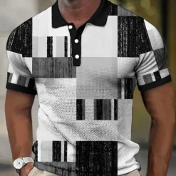 Best OUKU Men's Plaid Waffle Polo Shirts Golf Shirt Short Sleeve Polo Shirts Collared Shirts Vintage Casual Vacation Wear Formal Wear Festival Wear Buttons 3D Print Black Yellow Red